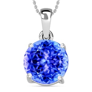 Tanzanite Solitaire Pendant Necklace 20 Inches in Platinum Over Sterling Silver 1.45 ctw