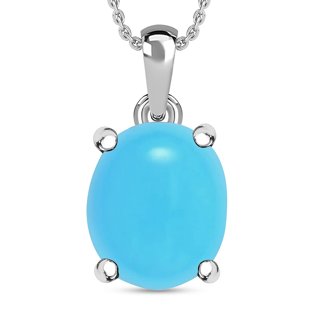 Luxoro 14K White Gold Premium Sleeping Beauty Turquoise Solitaire Pendant Necklace 20 Inches 4.50 ctw image number 0