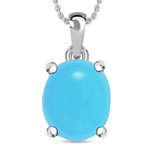 Luxoro 14K White Gold Premium Sleeping Beauty Turquoise Solitaire Pendant Necklace 20 Inches 4.50 ctw