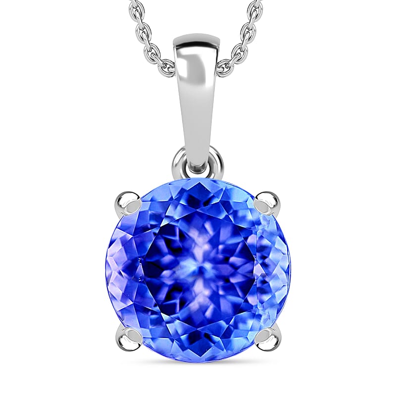 Luxoro Premium Tanzanite 3.70 ctw Solitaire Pendant Necklace 20 Inches in 14K White Gold