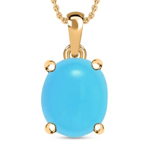 Luxoro 14K Yellow Gold Premium Sleeping Beauty Turquoise Solitaire Pendant Necklace 20 Inches 4.50 ctw