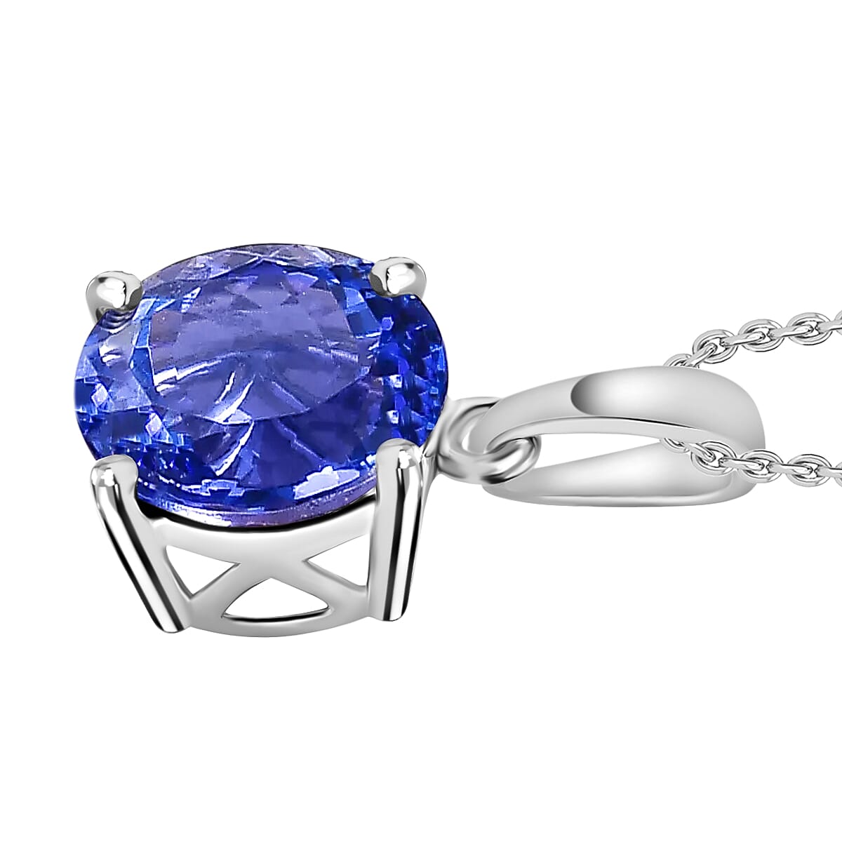 Rhapsody AAAA Tanzanite 3.70 ctw Solitaire Pendant Necklace 20 Inches in 18K White Gold image number 2