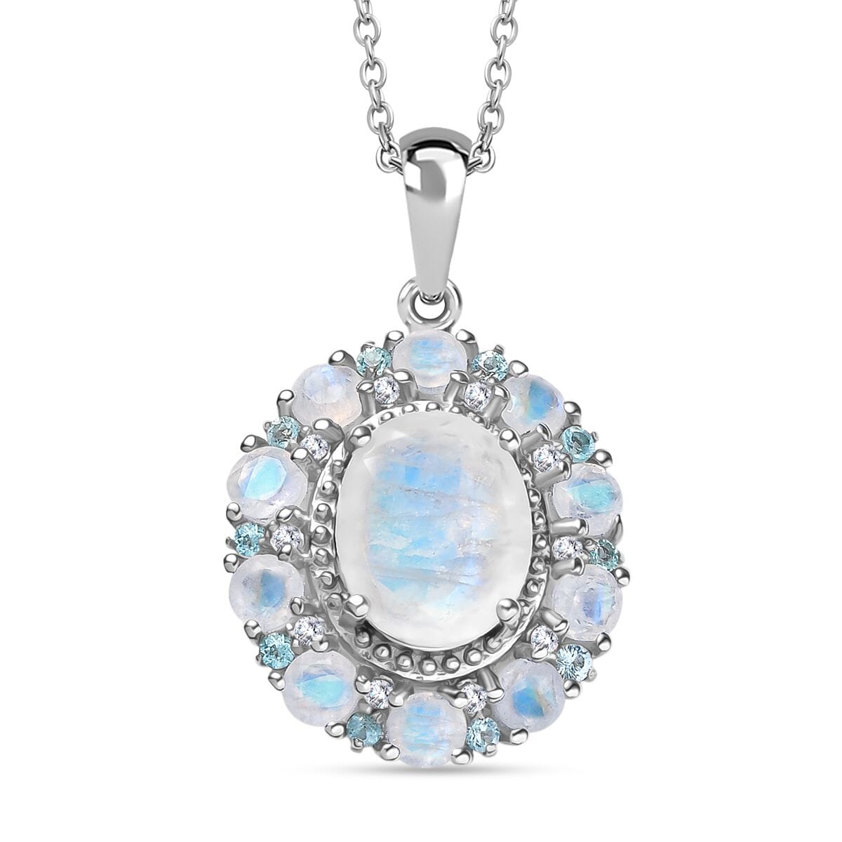 Karis Moon Glow Moonstone and Multi Gemstone 4.00 ctw Celestial Orbit Pendant in Platinum Bond with Stainless Steel Necklace 20 Inches image number 0