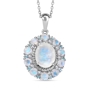 Karis Moon Glow Moonstone and Multi Gemstone 4.00 ctw Celestial Orbit Pendant in Platinum Bond with Stainless Steel Necklace 20 Inches
