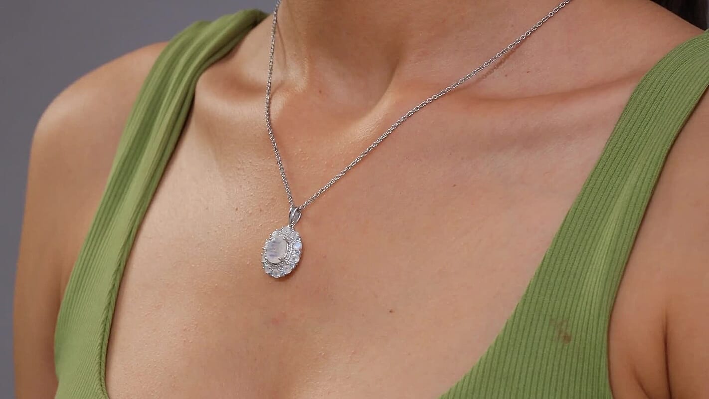 Karis Moon Glow Moonstone and Multi Gemstone 4.00 ctw Celestial Orbit Pendant in Platinum Bond with Stainless Steel Necklace 20 Inches