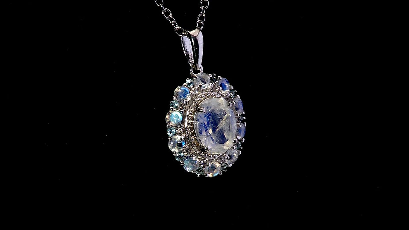 Karis Moon Glow Moonstone and Multi Gemstone 4.00 ctw Celestial Orbit Pendant in Platinum Bond with Stainless Steel Necklace 20 Inches