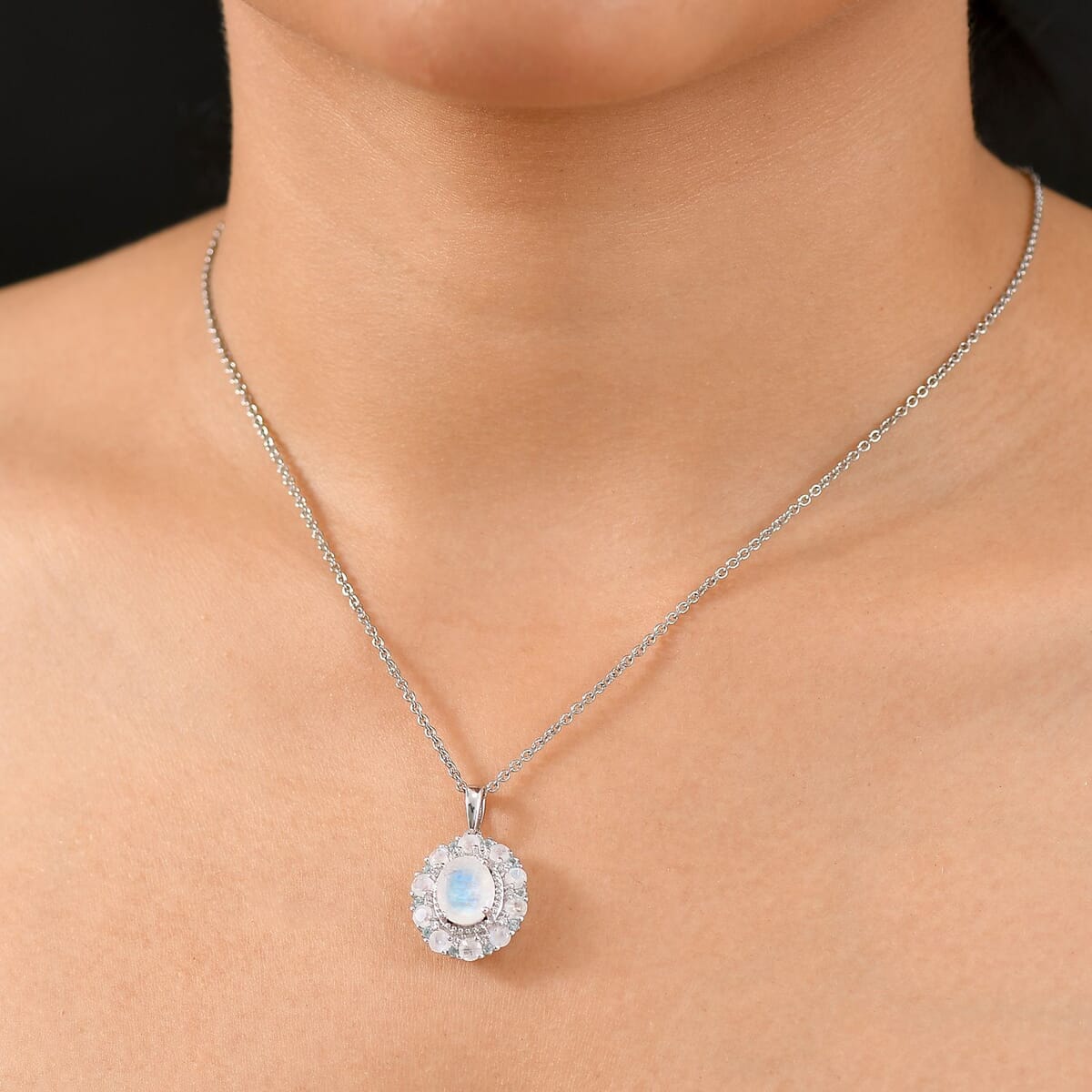 Karis Moon Glow Moonstone and Multi Gemstone 4.00 ctw Celestial Orbit Pendant in Platinum Bond with Stainless Steel Necklace 20 Inches image number 2