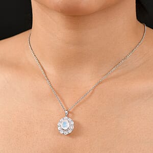 Karis Moon Glow Moonstone and Multi Gemstone 4.00 ctw Celestial Orbit Pendant in Platinum Bond with Stainless Steel Necklace 20 Inches