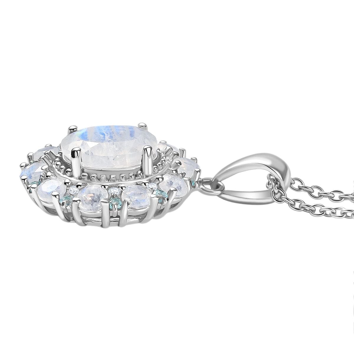 Karis Moon Glow Moonstone and Multi Gemstone 4.00 ctw Celestial Orbit Pendant in Platinum Bond with Stainless Steel Necklace 20 Inches image number 3