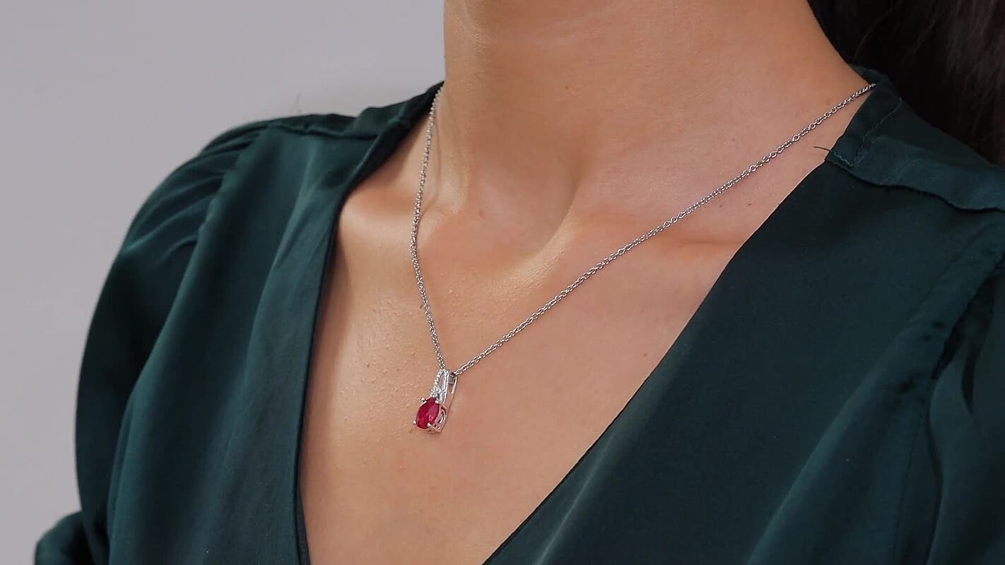 D'Joy Niassa Ruby (FF) and White Zircon 2.80 ctw Pendant Necklace 20 Inches in Rhodium Over Sterling Silver