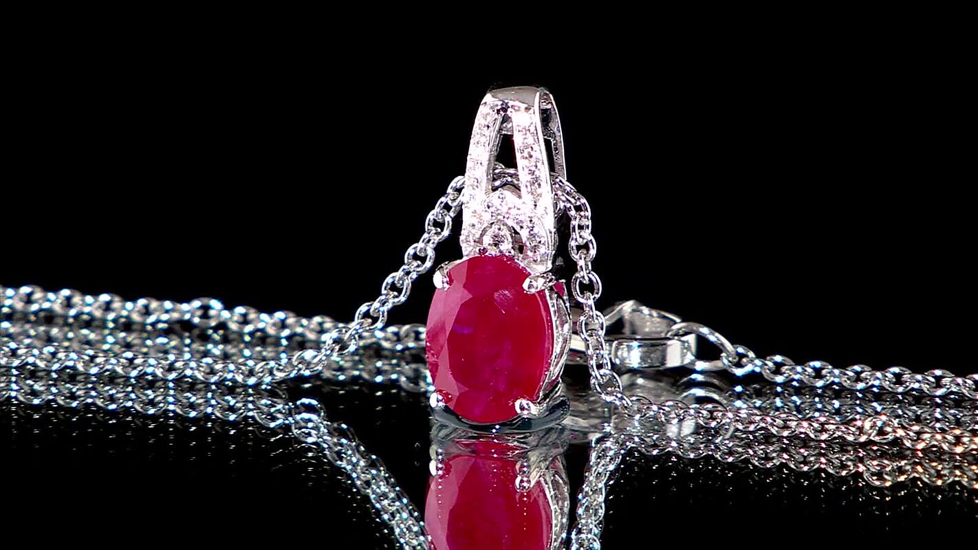 D'Joy Niassa Ruby (FF) and White Zircon 2.80 ctw Pendant Necklace 20 Inches in Rhodium Over Sterling Silver