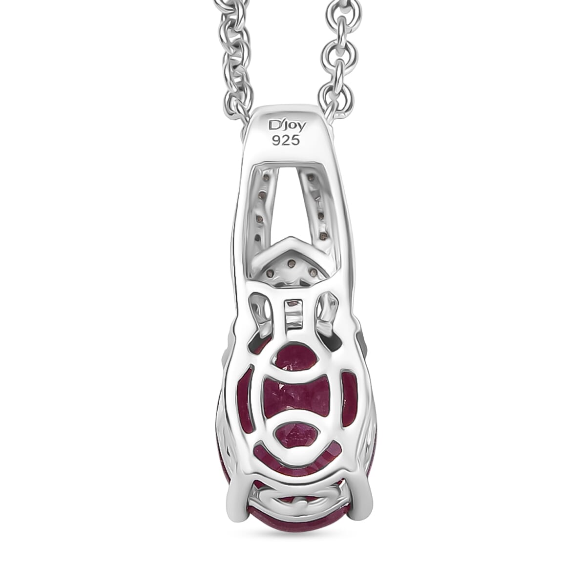 D'Joy Niassa Ruby (FF) and White Zircon 2.80 ctw Pendant Necklace 20 Inches in Rhodium Over Sterling Silver image number 4