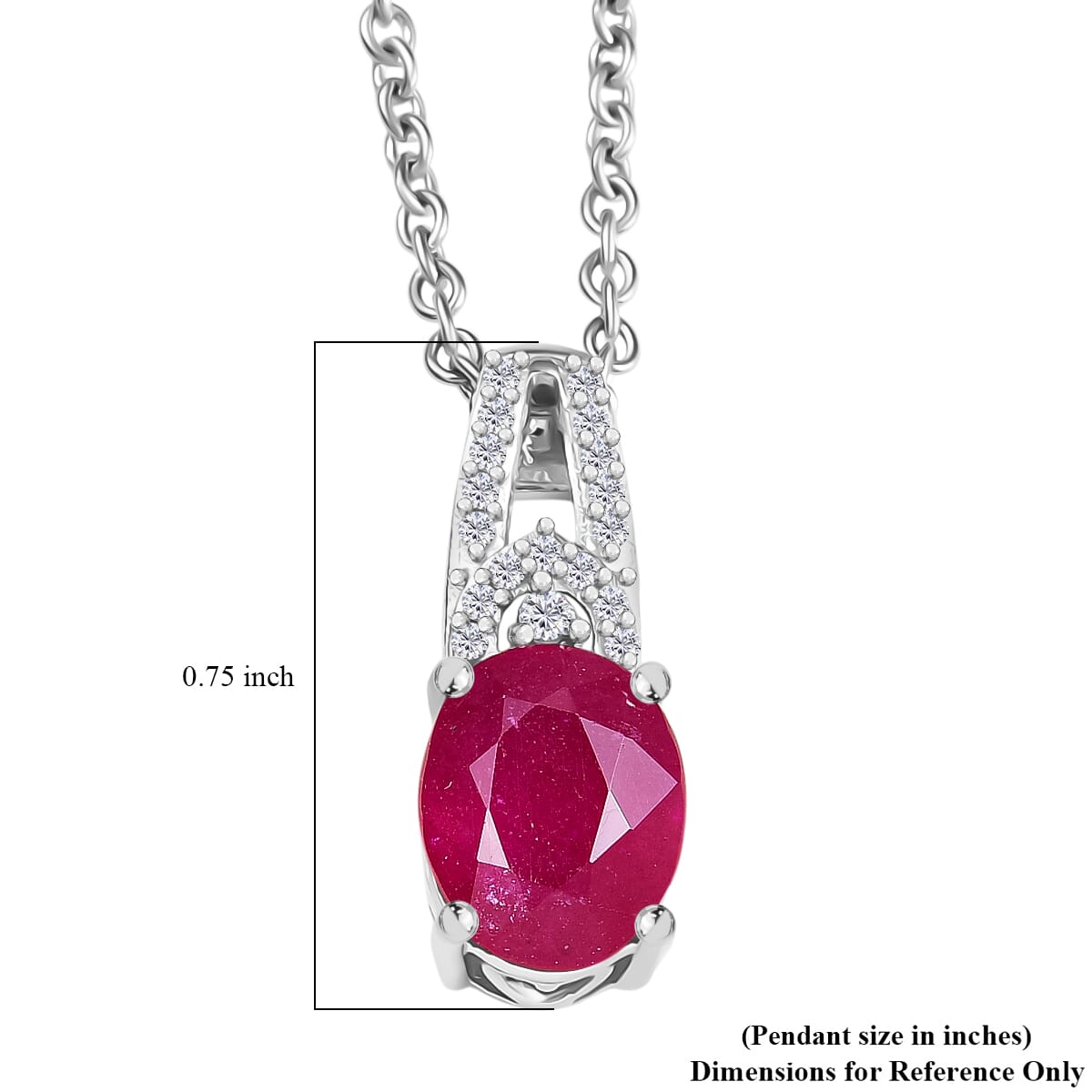D'Joy Niassa Ruby (FF) and White Zircon 2.80 ctw Pendant Necklace 20 Inches in Rhodium Over Sterling Silver image number 6