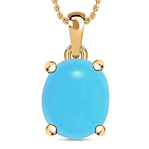 D'Joy Sleeping Beauty Turquoise 3.65 ctw Solitaire Pendant Necklace 20 Inches in Vermeil Yellow Gold Over Sterling Silver 