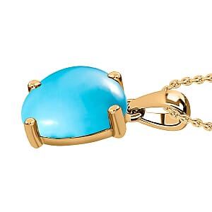 D'Joy Sleeping Beauty Turquoise 3.65 ctw Solitaire Pendant Necklace 20 Inches in Vermeil Yellow Gold Over Sterling Silver 