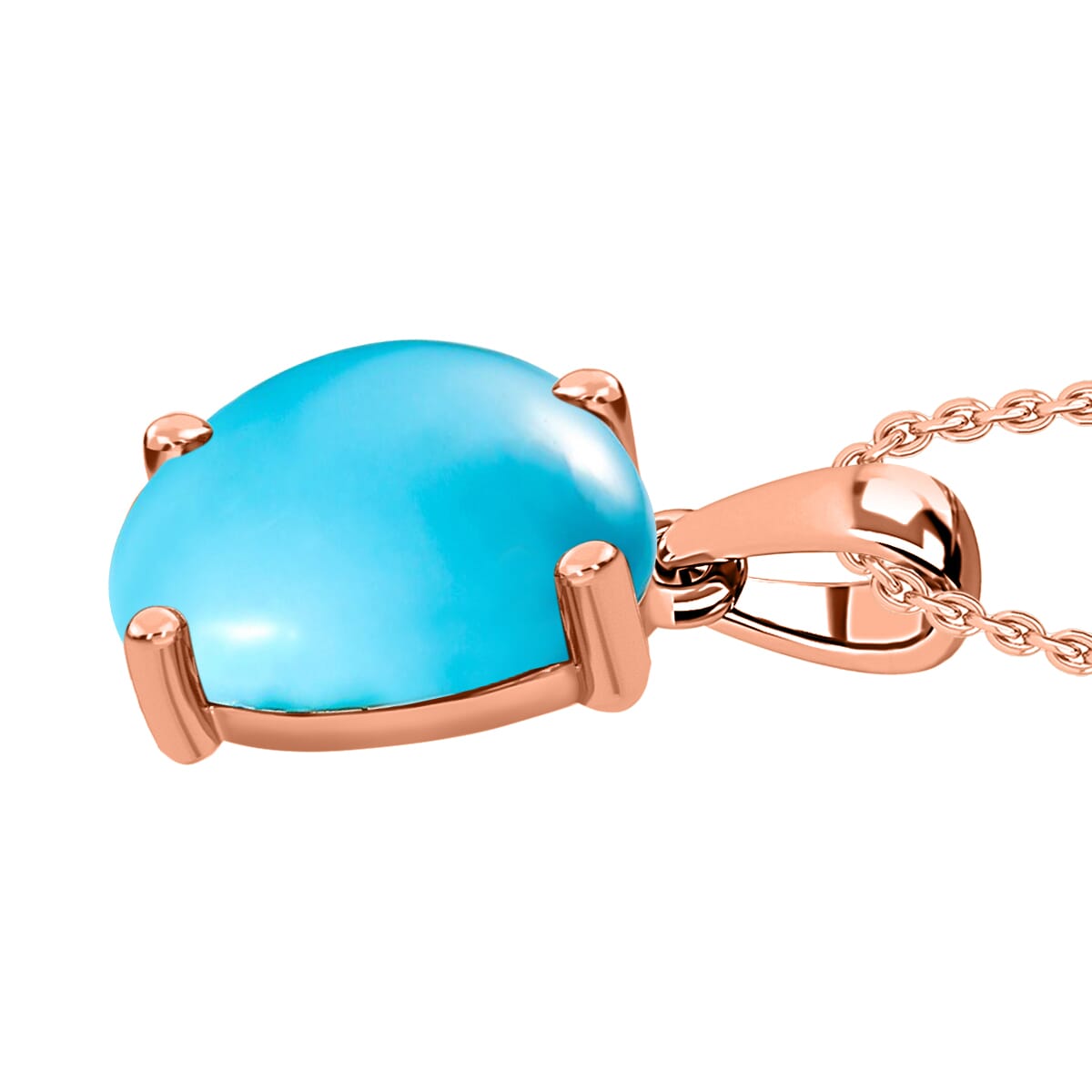 Sleeping Beauty Turquoise Solitaire Pendant Necklace 20 Inches in Vermeil Rose Gold Over Sterling Silver 4.50 ctw image number 2