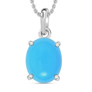 Rhapsody AAAA Sleeping Beauty Turquoise 2.60 ctw Solitaire Pendant Necklace 20 Inches in 18K White Gold