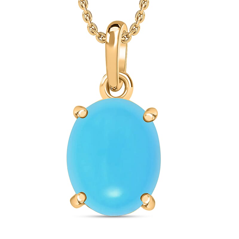 Luxoro Premium Sleeping Beauty Turquoise Solitaire Pendant Necklace 20 Inches in 14K Yellow Gold 2.60 ctw