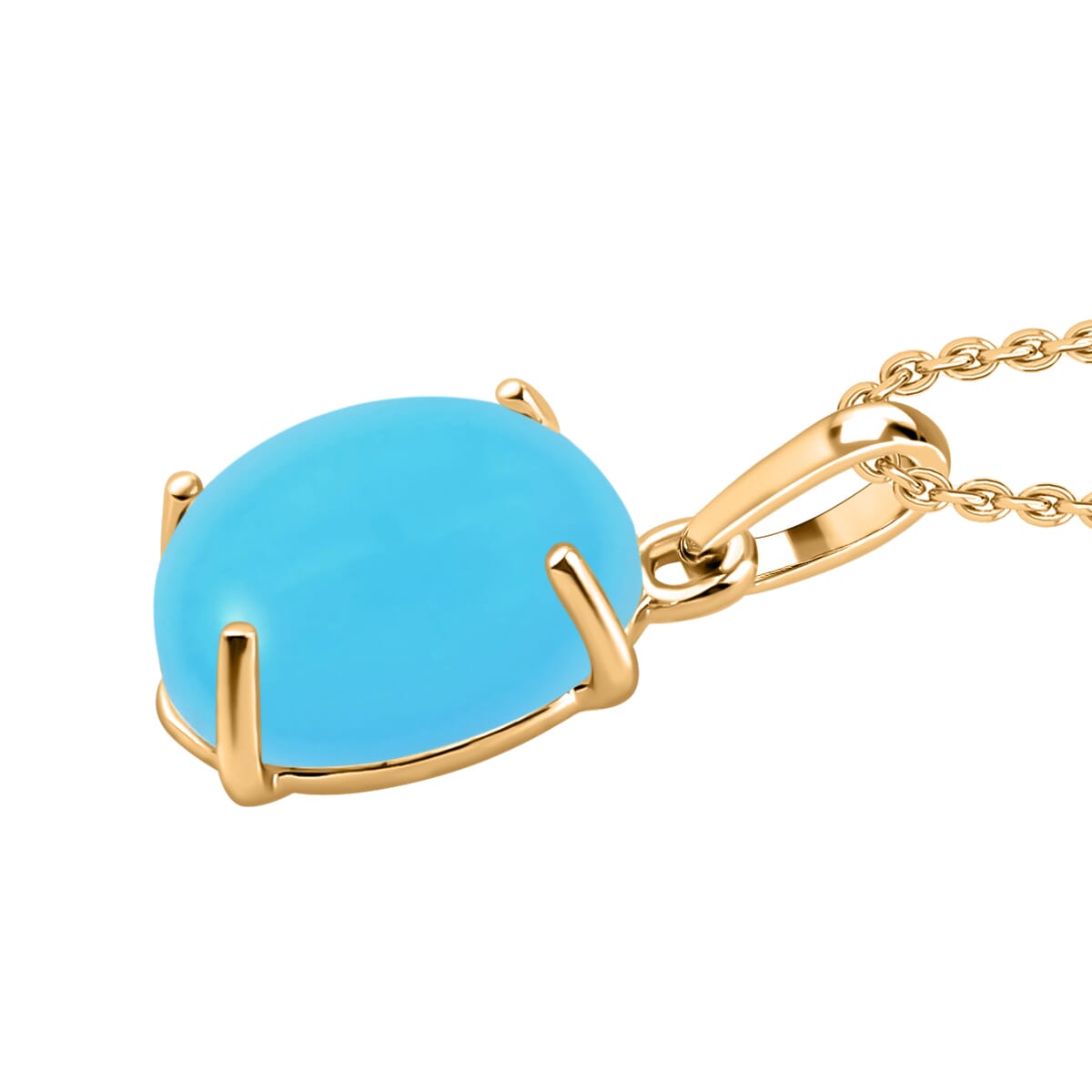 Luxoro 14K Yellow Gold Premium Sleeping Beauty Turquoise Solitaire Pendant Necklace 20 Inches 2.60 ctw image number 2
