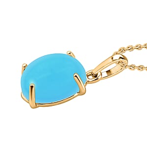Luxoro Premium Sleeping Beauty Turquoise Solitaire Pendant Necklace 20 Inches in 14K Yellow Gold 2.60 ctw