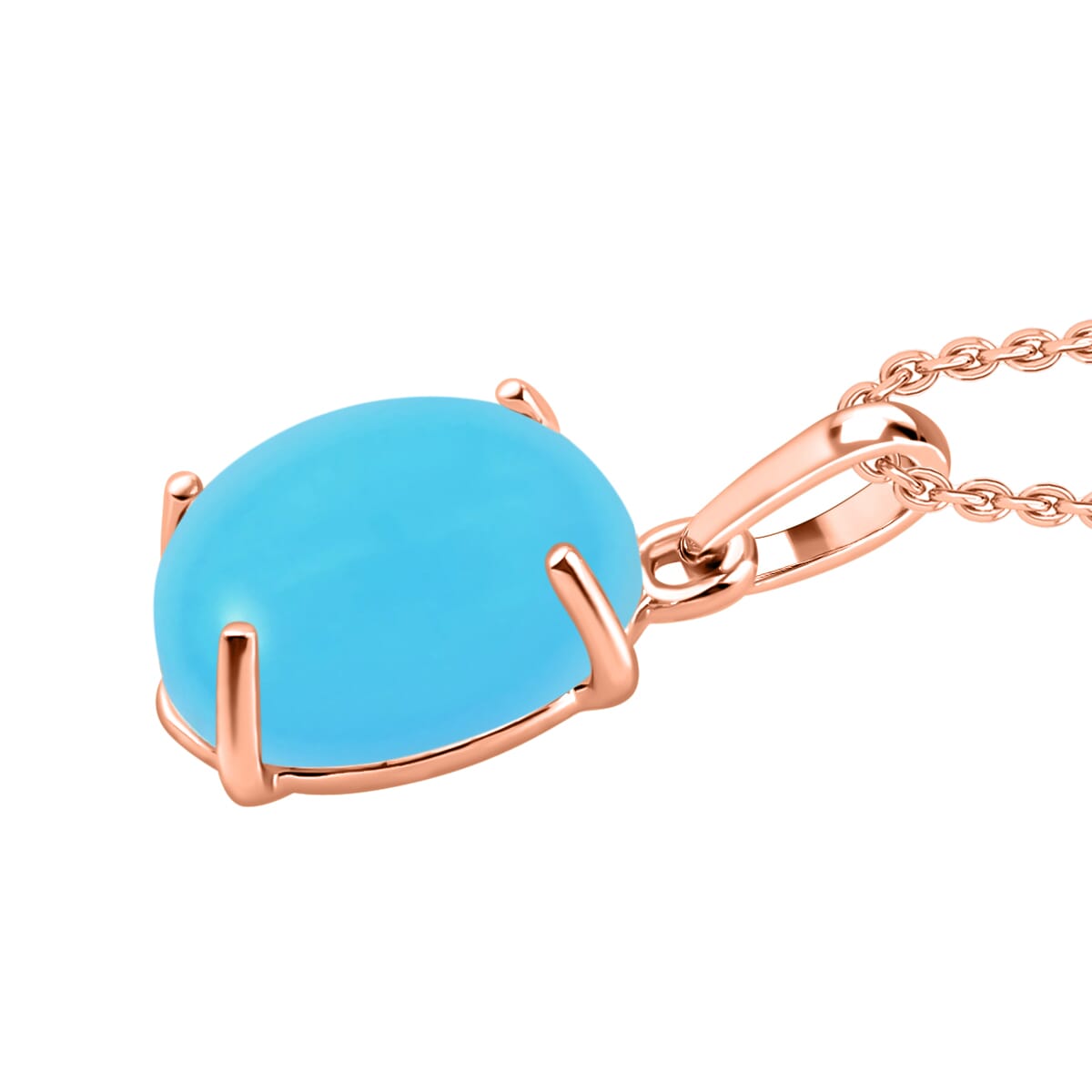 Luxoro 14K Rose Gold Premium Sleeping Beauty Turquoise Solitaire Pendant Necklace 20 Inches 2.60 ctw image number 2