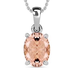 Luxoro Premium Pink Morganite 2.40 ctw Solitaire Pendant Necklace 20 Inches in 14K White Gold