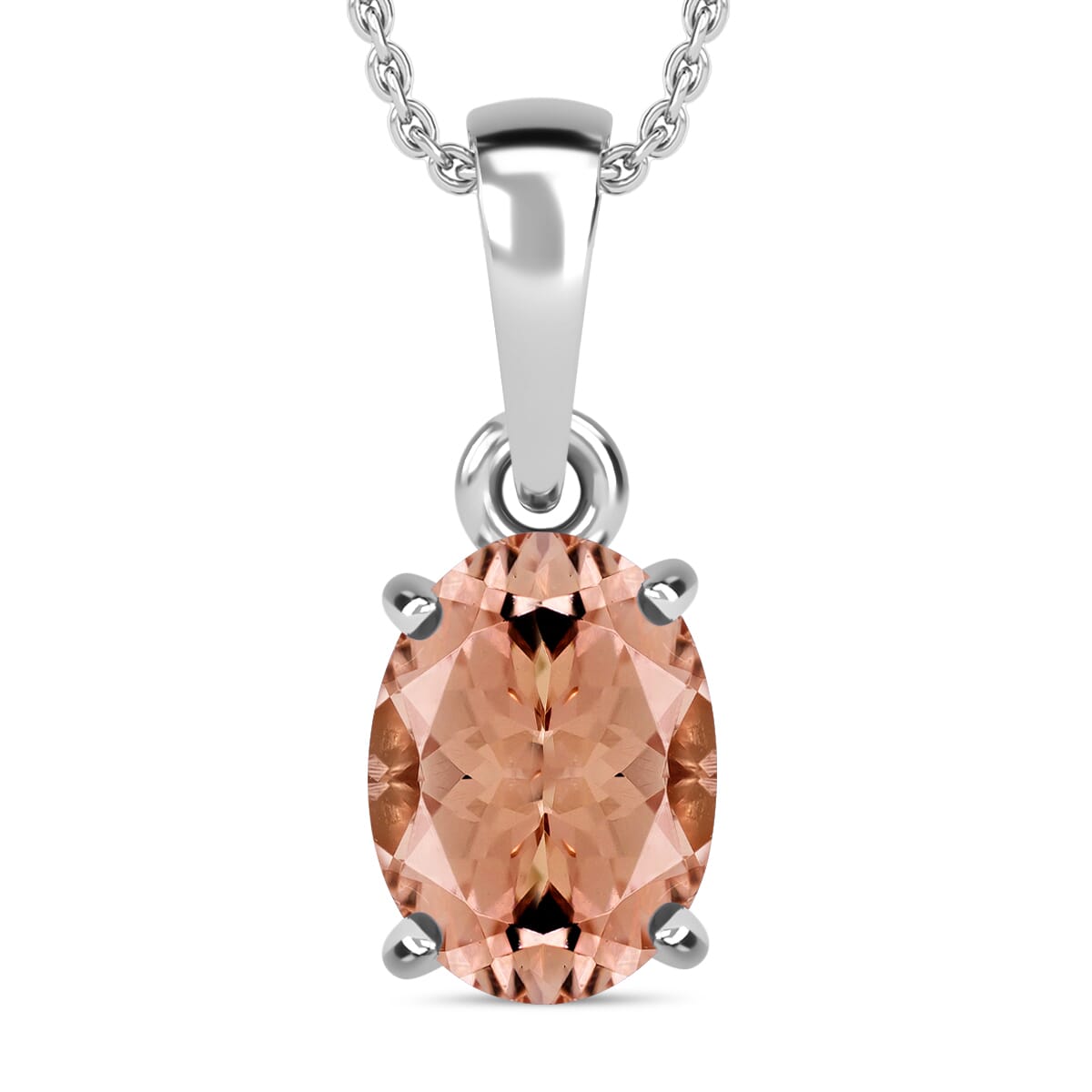 Rhapsody AAAA Pink Morganite 1.40 ctw Solitaire Pendant Necklace 20 Inches in 950 Platinum image number 0