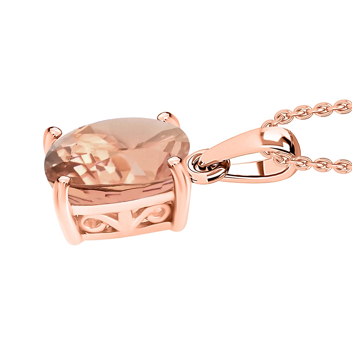 Rhapsody AAAA Pink Morganite 1.40 ctw Solitaire Pendant Necklace 20 Inches in 18K Rose Gold image number 2