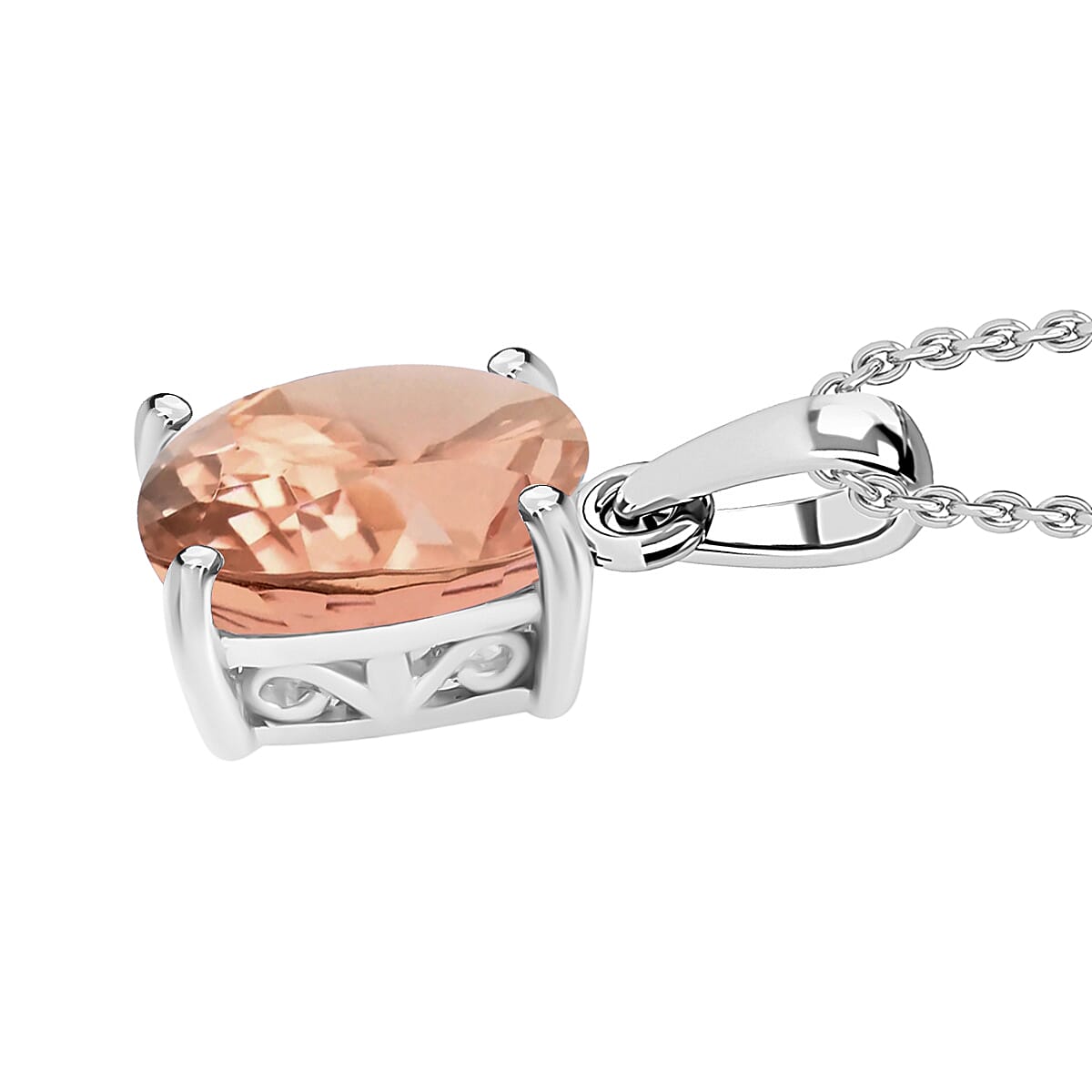 Rhapsody AAAA Pink Morganite 1.40 ctw Solitaire Pendant Necklace 20 Inches in 18K White Gold image number 2