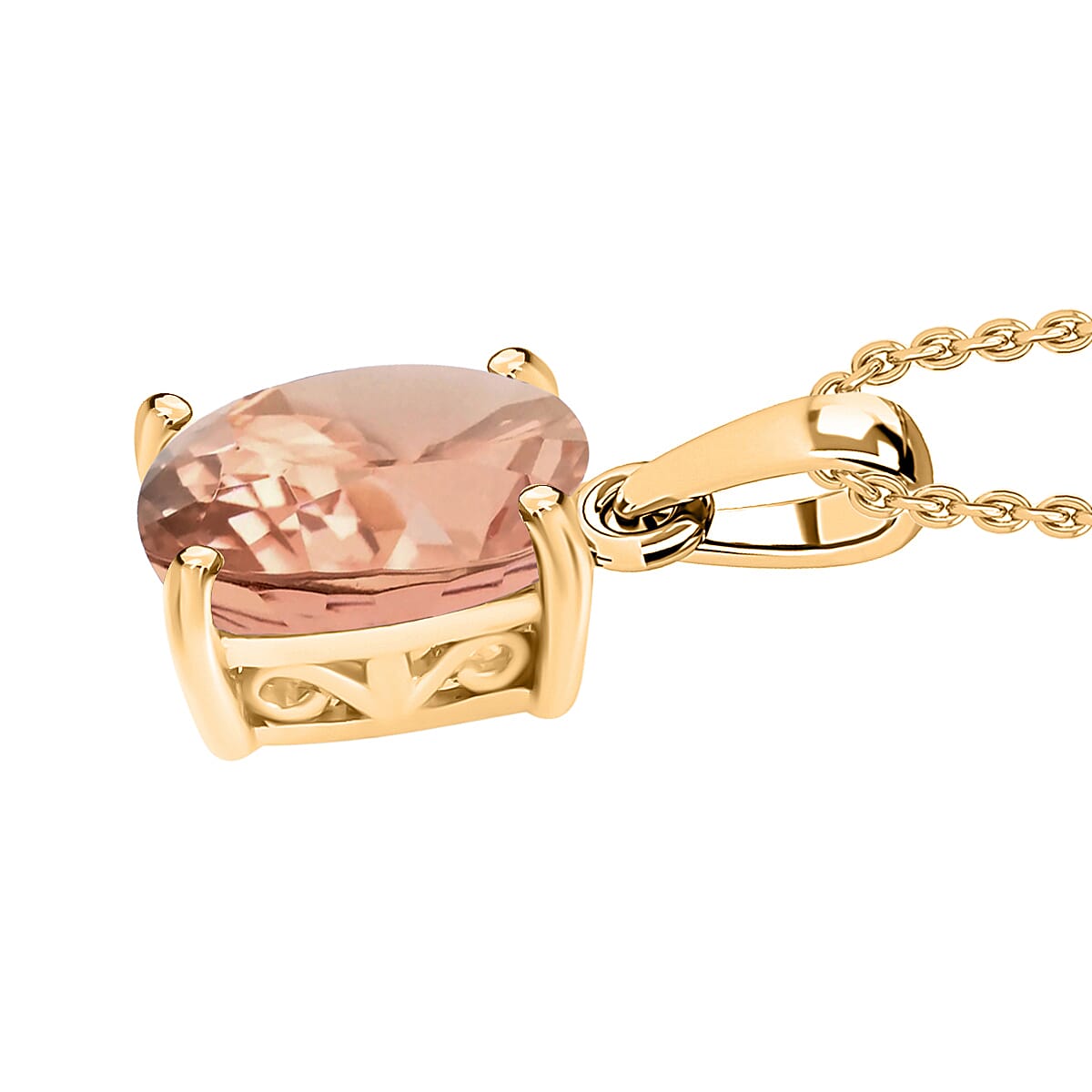 Rhapsody AAAA Pink Morganite 1.40 ctw Solitaire Pendant Necklace 20 Inches in 18K Yellow Gold image number 2
