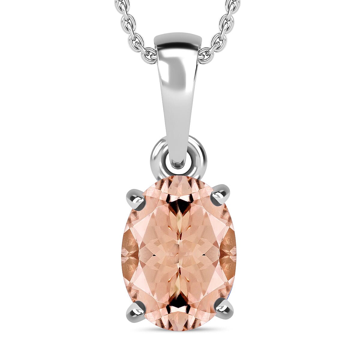 Luxoro Premium Pink Morganite 1.40 ctw Solitaire Pendant Necklace 20 Inches in 14K White Gold image number 0
