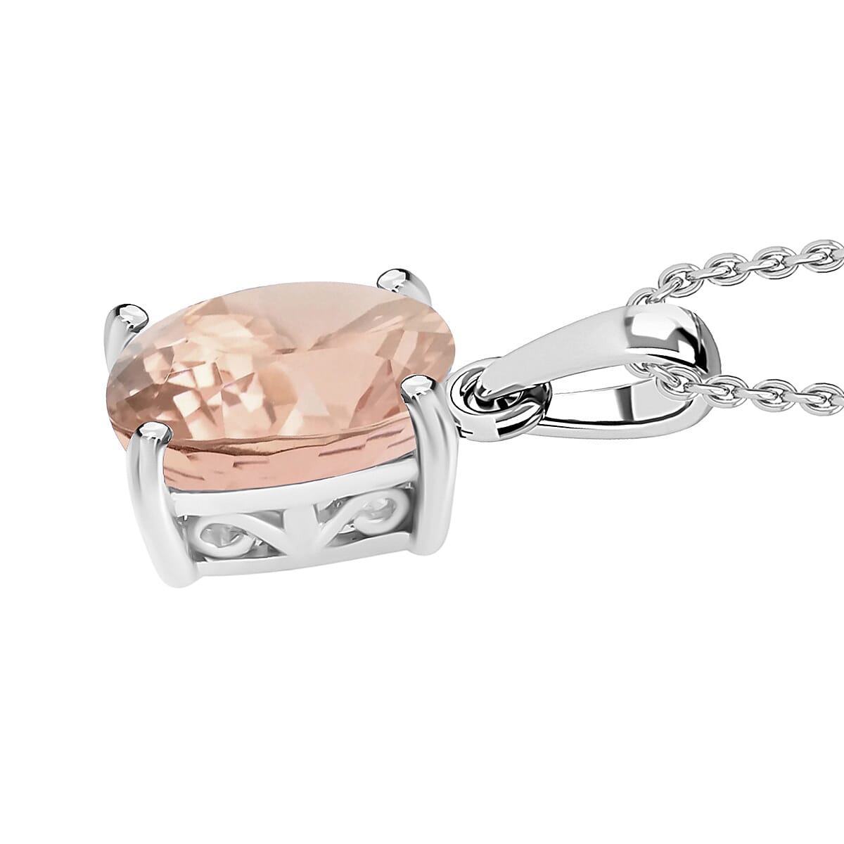 Luxoro Premium Pink Morganite 1.40 ctw Solitaire Pendant Necklace 20 Inches in 14K White Gold image number 2