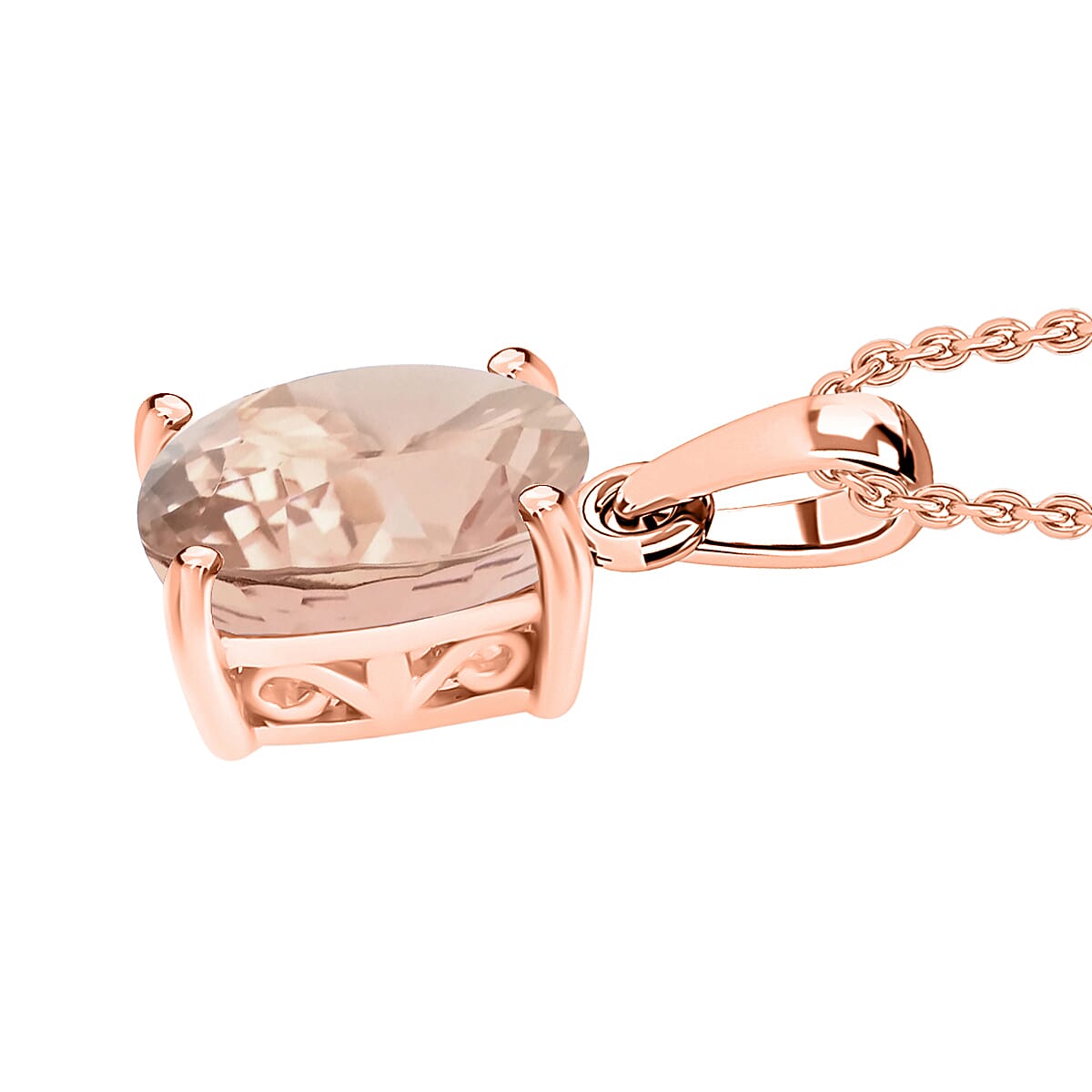 Luxoro Premium Pink Morganite 1.40 ctw Solitaire Pendant Necklace 20 Inches in 14K Rose Gold image number 2