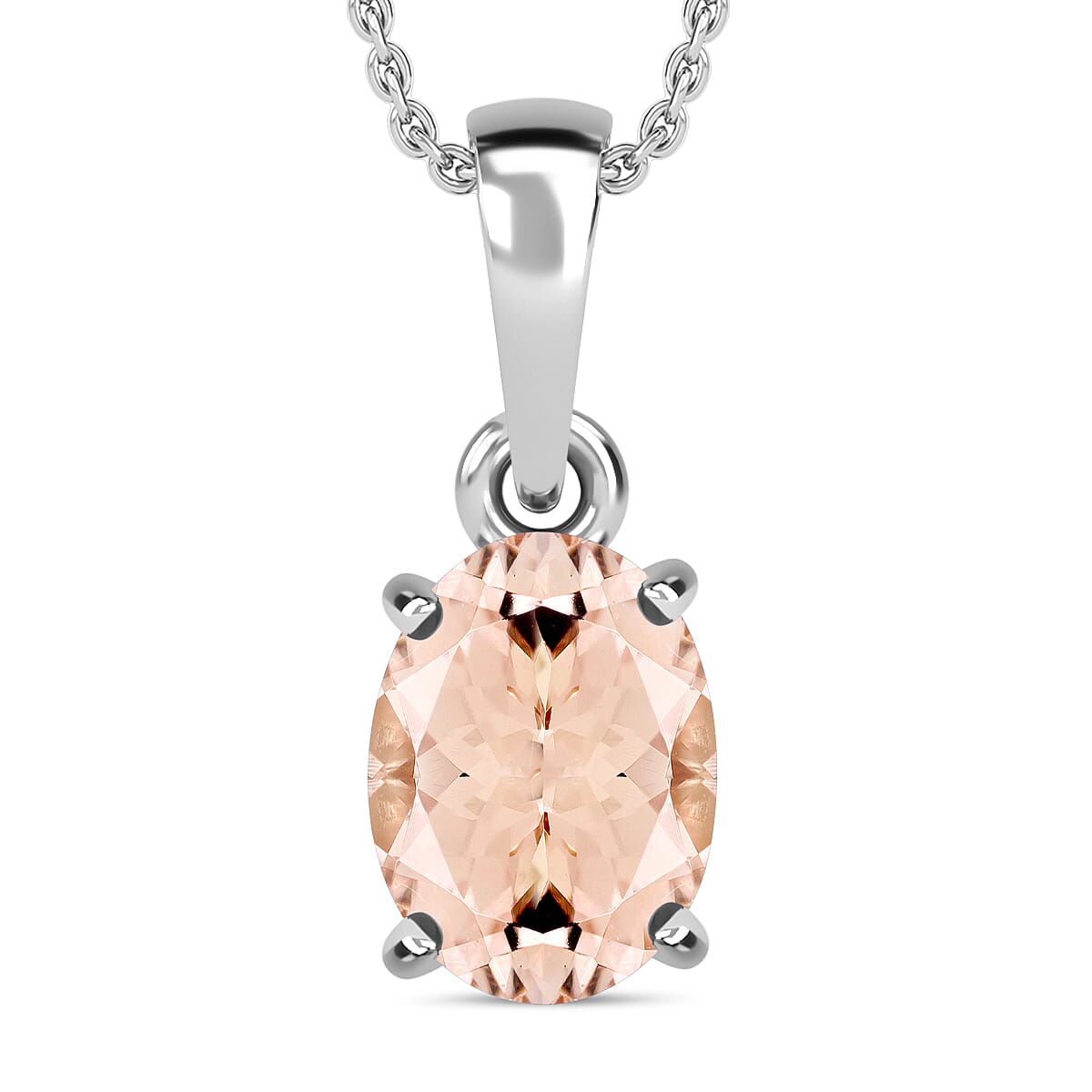 Pink Morganite 1.40 ctw Solitaire Pendant Necklace 20 Inches in Platinum Over Sterling Silver image number 0