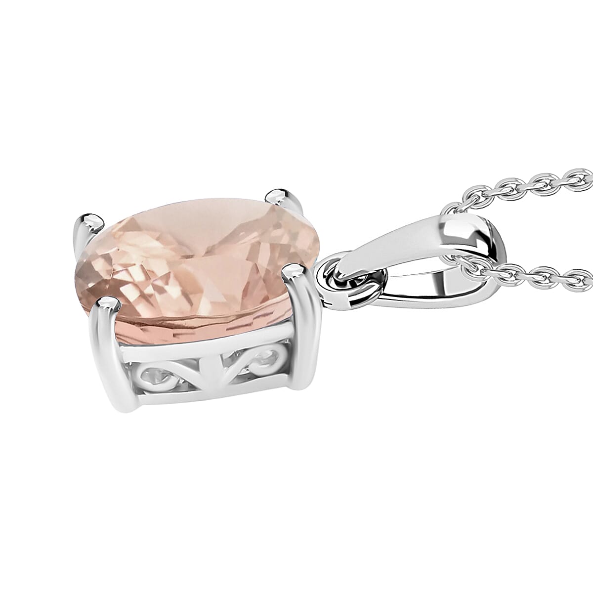 Pink Morganite 1.40 ctw Solitaire Pendant Necklace 20 Inches in Platinum Over Sterling Silver image number 2