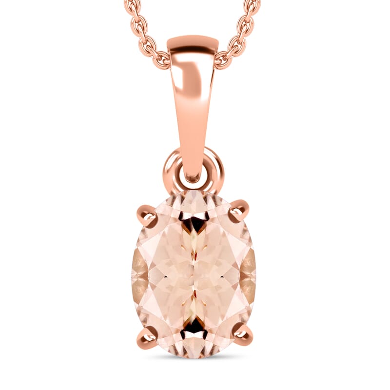 D'Joy Pink Morganite 1.40 ctw Solitaire Pendant Necklace 20 Inches in Vermeil Rose Gold Over Sterling Silver