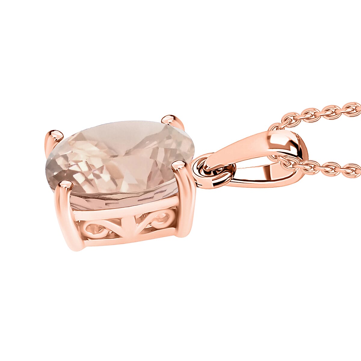 D'Joy Pink Morganite 1.40 ctw Solitaire Pendant Necklace 20 Inches in Vermeil Rose Gold Over Sterling Silver