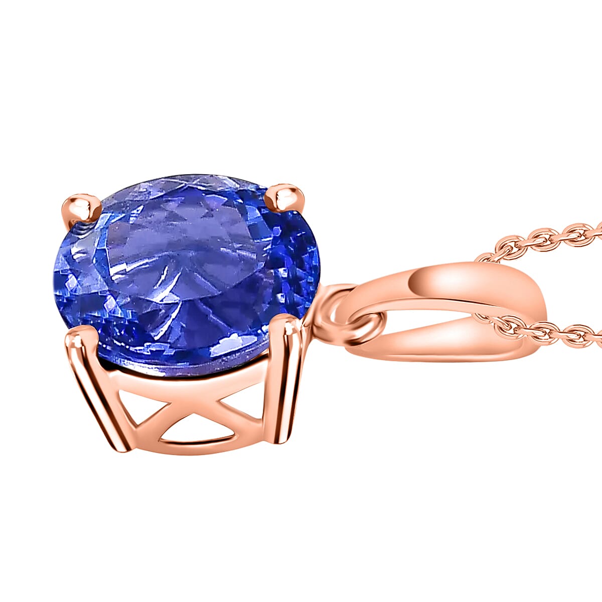 Rhapsody AAAA Tanzanite 3.70 ctw Solitaire Pendant Necklace 20 Inches in 18K Rose Gold image number 2