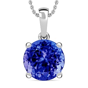 Rhapsody AAAA Tanzanite 3.70 ctw Solitaire Pendant Necklace 20 Inches in 950 Platinum (Del. in 10-12 Days)