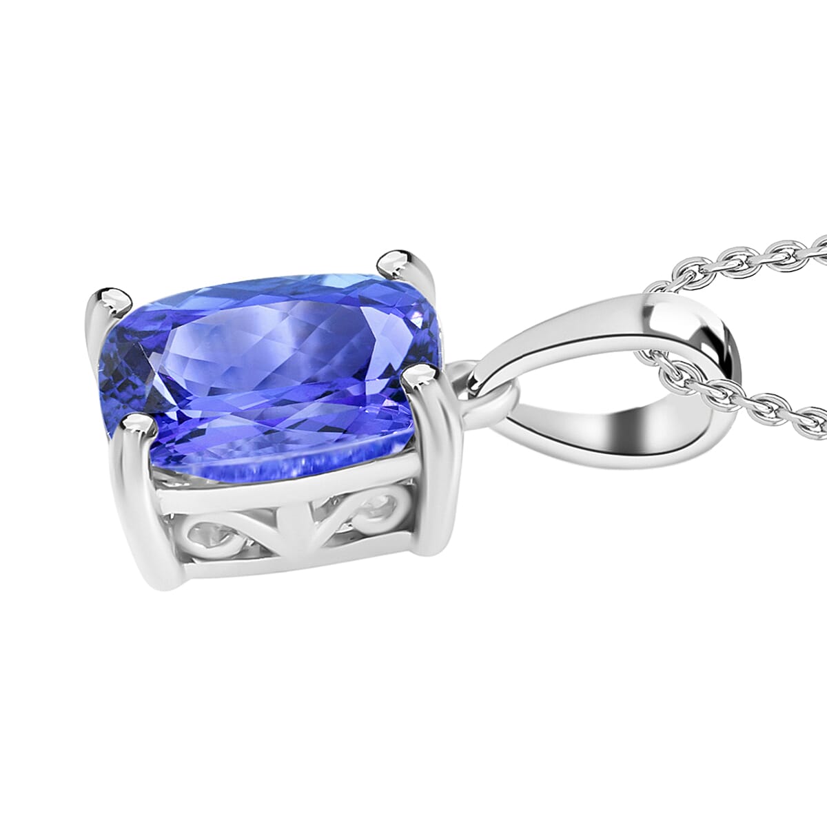 Luxoro Premium Tanzanite 5.00 ctw Solitaire Pendant Necklace 20 Inches in 14K White Gold image number 2