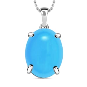 Rhapsody 950 Platinum AAAA Sleeping Beauty Turquoise Solitaire Pendant Necklace 20 Inches 7.00 ctw