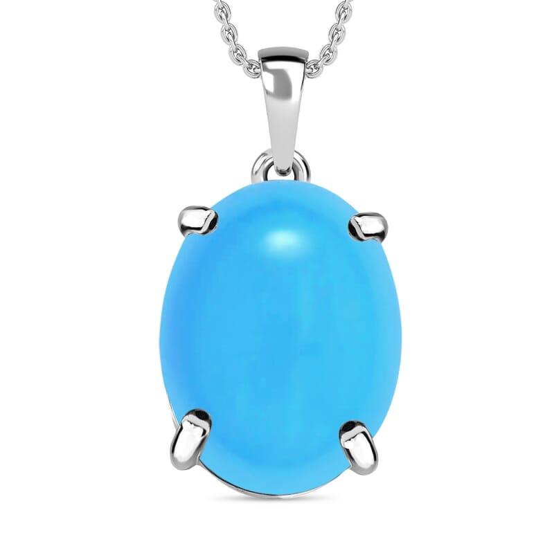 Rhapsody AAAA Sleeping Beauty Turquoise 7.00 ctw Solitaire Pendant Necklace 20 Inches in 950 Platinum