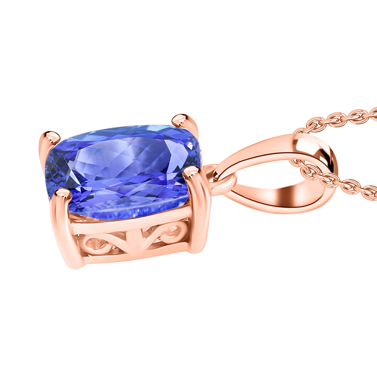 Luxoro Premium Tanzanite 5.00 ctw Solitaire Pendant Necklace 20 Inches in 14K Rose Gold image number 2