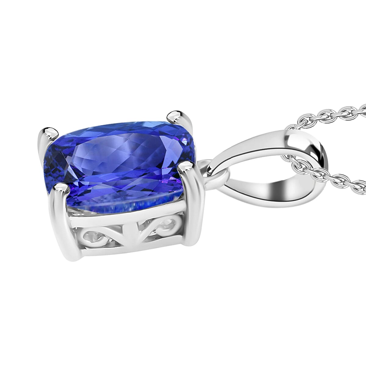 Rhapsody AAAA Tanzanite 5.00 ctw Solitaire Pendant Necklace 20 Inches in 18K White Gold image number 2