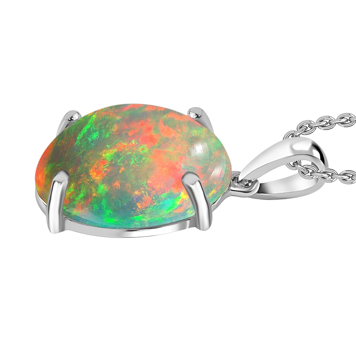Rhapsody AAAA Ethiopian Welo Opal 5.00 ctw Solitaire Pendant Necklace 20 Inches in 18K White Gold
