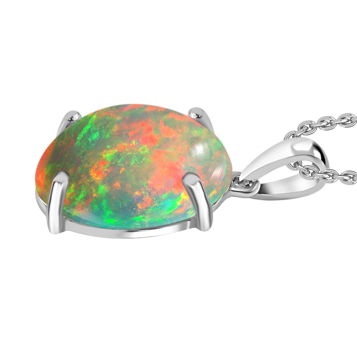 Rhapsody AAAA Ethiopian Welo Opal 5.00 ctw Solitaire Pendant Necklace 20 Inches in 18K White Gold image number 2