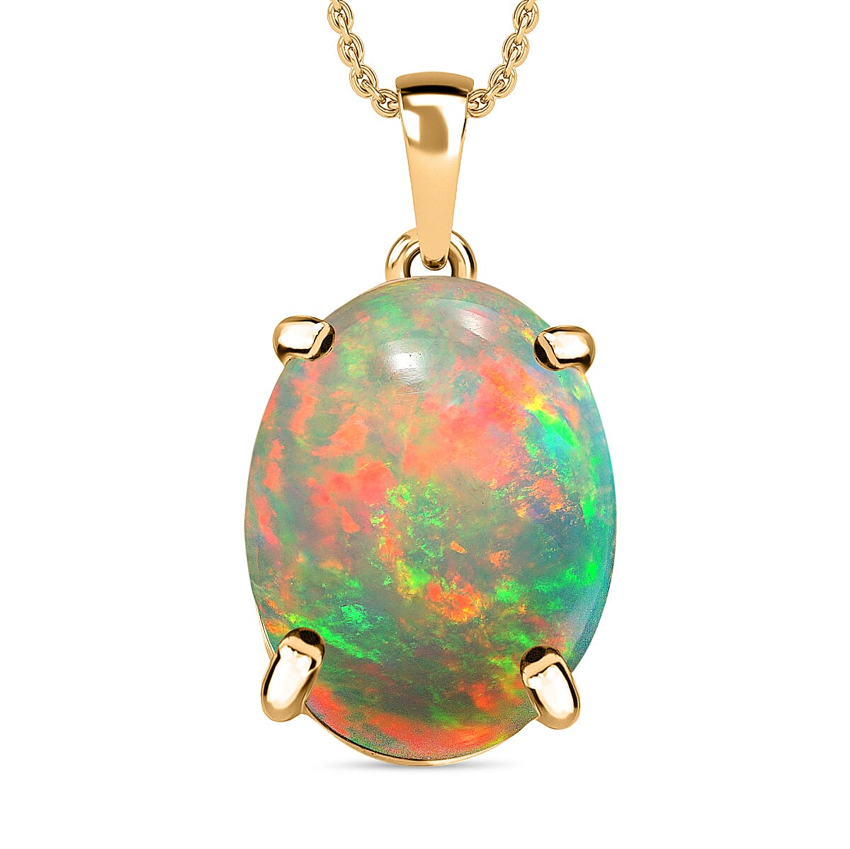 Rhapsody AAAA Ethiopian Welo Opal 5.00 ctw Solitaire Pendant Necklace 20 Inches in 18K Yellow Gold image number 0