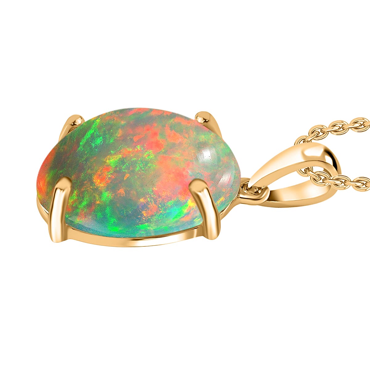 Rhapsody AAAA Ethiopian Welo Opal 5.00 ctw Solitaire Pendant Necklace 20 Inches in 18K Yellow Gold image number 2