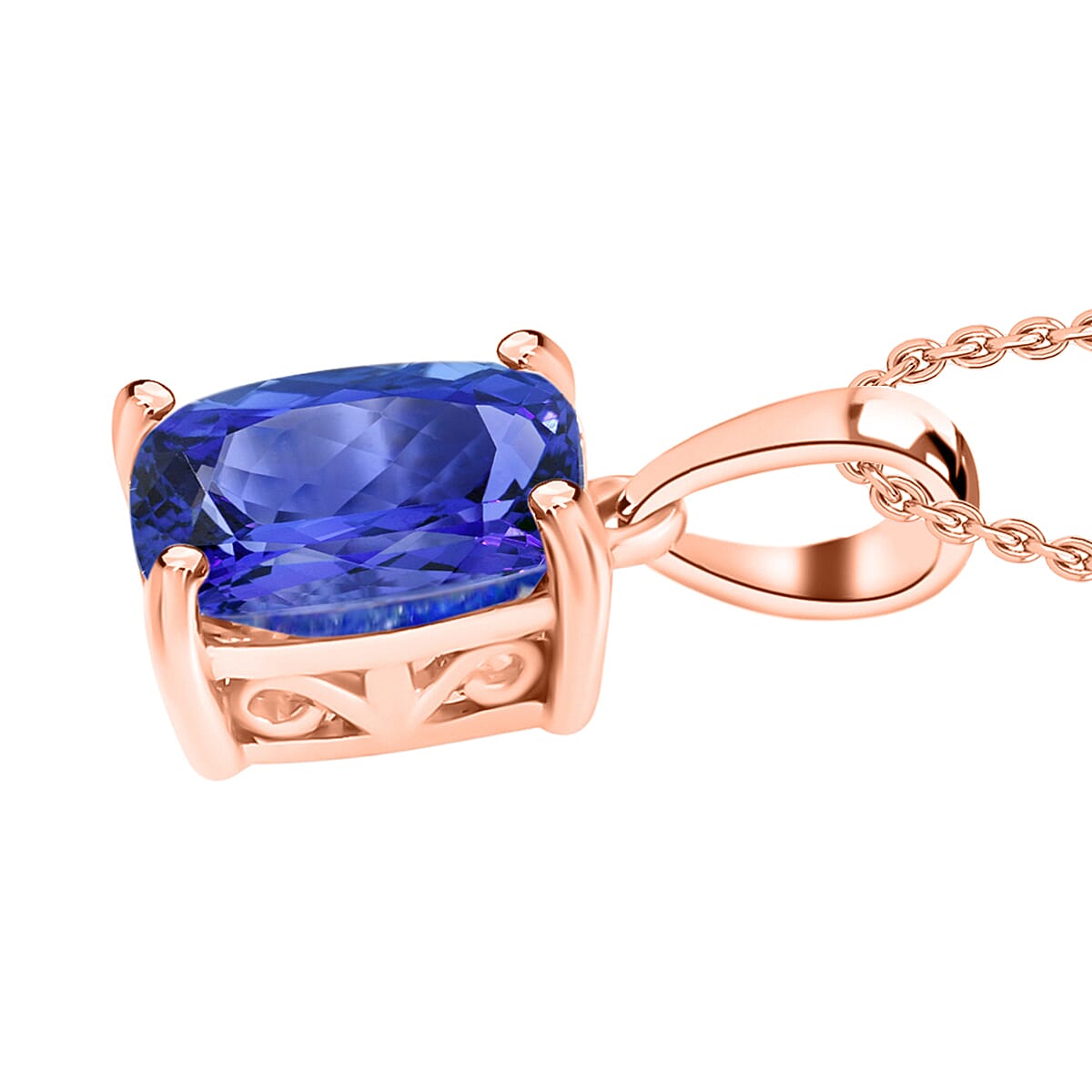 Rhapsody AAAA Tanzanite 5.00 ctw Solitaire Pendant Necklace 20 Inches in 18K Rose Gold image number 2