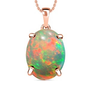 Rhapsody AAAA Ethiopian Welo Opal 5.00 ctw Solitaire Pendant Necklace 20 Inches in 18K Rose Gold